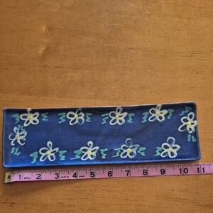 Floral Blue Rectangular Tray by Earhworks Pottery Barbados
